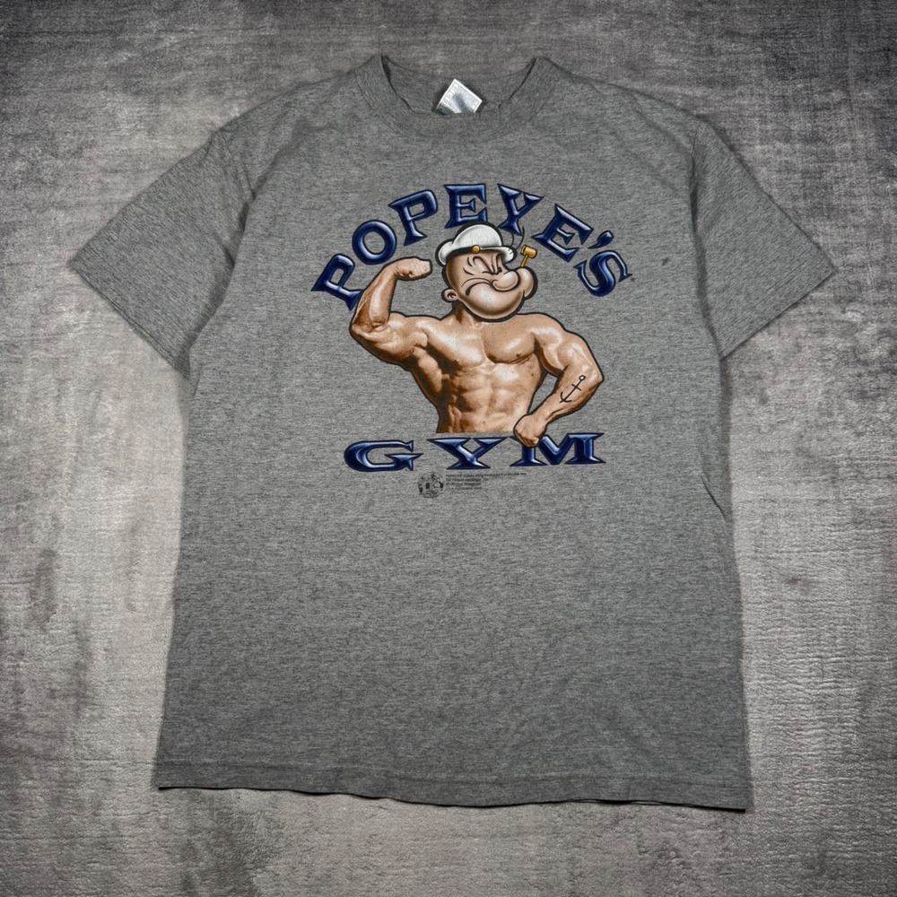 Popeye's Gym Shirt Mens Medium Gray Vintage Y2K 2003 Muscle Bodybuilding